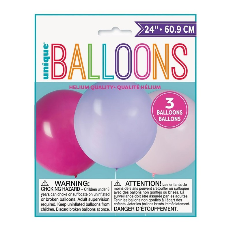 Pink & Purple Giant Latex Balloons, 24" (3-Pack) - Extra