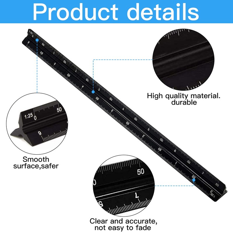 Binnan Triangular Scale, Ruler, 30 cm Length Architectural Ruler, 1:20,