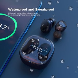 HTC True Auriculares Inalámbricos 6 Bluetooth 5.3 Auriculares Estéreo Oreja Control Táctil con Micrófono, Auriculares Inalámbricos de Cancelación de Ruido 22H Tiempo de Reproducción para Android y iOS