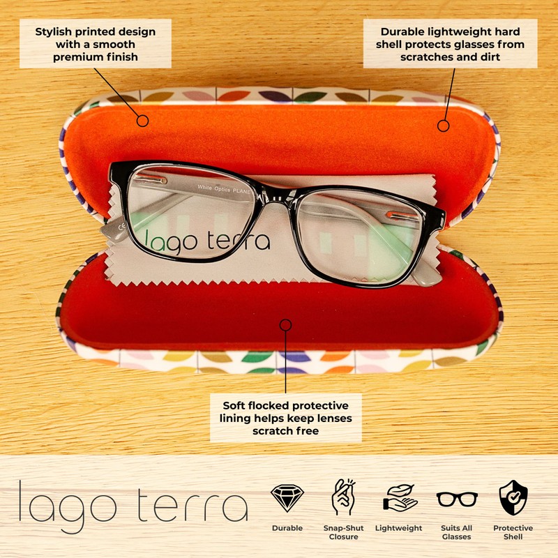 LAGO TERRA Geometric Leaf Print Hard Shell Glasses Case -
