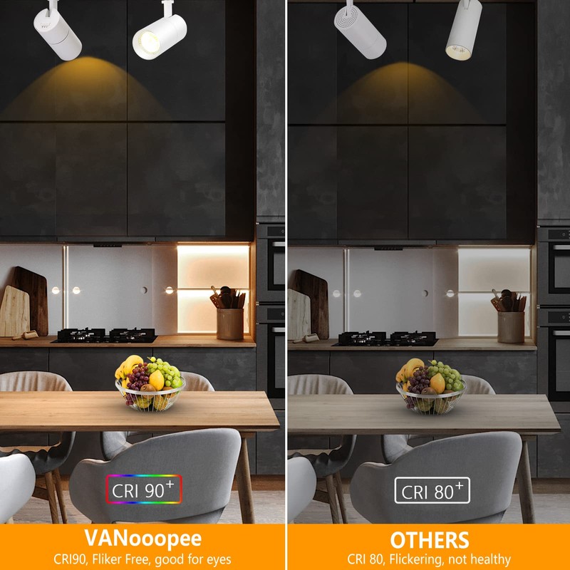 VANoopee 3-Color 10W H Track Lighting Heads Dimmable LED Track