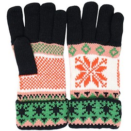 KMystic Women's Winter Knitted Thick Lined Gloves with Roll Up Cuffs (Snowflake Black)