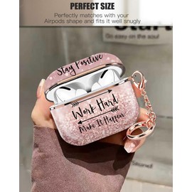 ZEKICE Compatible with AirPod Pro 2nd/1st Generation Case Cover Protective Shockproof Hard Cover Shell with Rose Gold Keychain, Case for Girl Women Men (Inspirational Quotes Pink)