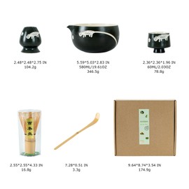 hijaunatis Unique Cat Design Matcha Tea Set – 6-Piece Matcha Bowl with Spout, 2 Cups, Bamboo Whisk (Chasen), Whisk Holder, Scoop & Spoon – Traditional Matcha Set for Tea Ceremony & Matcha Lovers