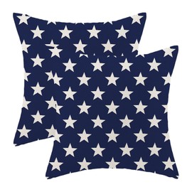 Jecuwo 4th of July Throw Pillow Covers 18x18 Inch Set of 2, Patriotic White Star Blue Decorative Pillow Covers Independence Day Memorial Day Outdoor Cushion Cover for Sofa Couch Farmhouse Room Bed
