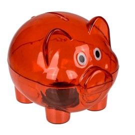 Small Red Clear Plastic Piggy Bank 10cm x 8cm x 8cm with Lid Lightweight and Durable