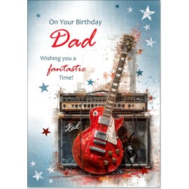 doodlecards Dad Birthday Card Guitar Medium Size with Plain Envelope