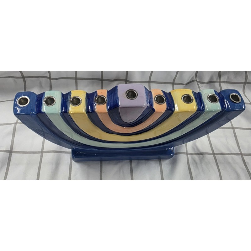 Spritz Ceramic Menorah; Tree Design With Sturdy Candle Holders