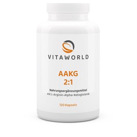 vitaworld L-Arginin-Alpha-Ketoglutarat AAKG, 2225 mg reines Arginin, 2:1 Verhältnis, vegan, aus Mais fermentiert, ausgewogene Dosierung, 120 Kapseln