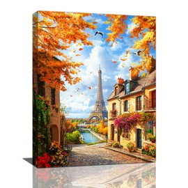 Spaexor Fall Eiffel Tower Wall Art, Autumn Paris City Pictures Wall Decor, Eiffel Tower Cityscape Canvas Prints Painting, Framed Artwork for Bathroom Living Room Bedroom Office Dining Room Home Decorations 16"x12"