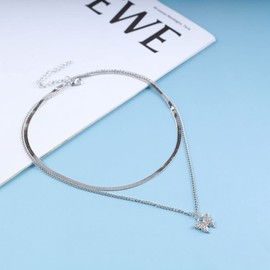 Erimberate Gothic Layered Butterfly Pendant Necklace Crystal Butterfly Choker Necklace Punk Butterfly Herringbone Necklace Chain Silver Flat Snake Chain Necklace Jewelry for Women and Girls Gifts