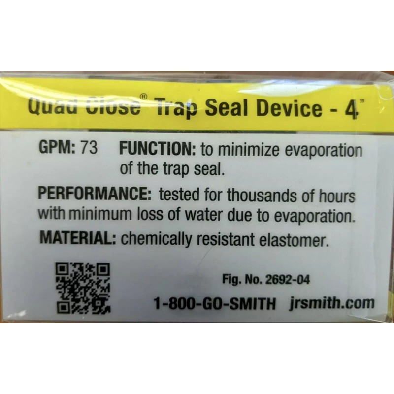 JAY R. SMITH 4" Pipe Drain Stink Stopper Quad Close