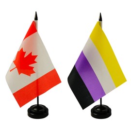 2 Pack Canada & Non-Binary Desk Flag, 1 Non-Binary Table Flag,1 Canadian Desk Flag,Non-Binary Office Table Flag on Stand Base, Decorations for Offices, Families, Conference rooms