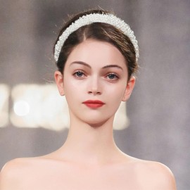 Women's Pearl Headband - White Pearls Headband Dirndl, Wide Elegant Braided Glitter, Velvet Bridal Hair Bands Hair Accessories Wedding Hairstyles Accessories