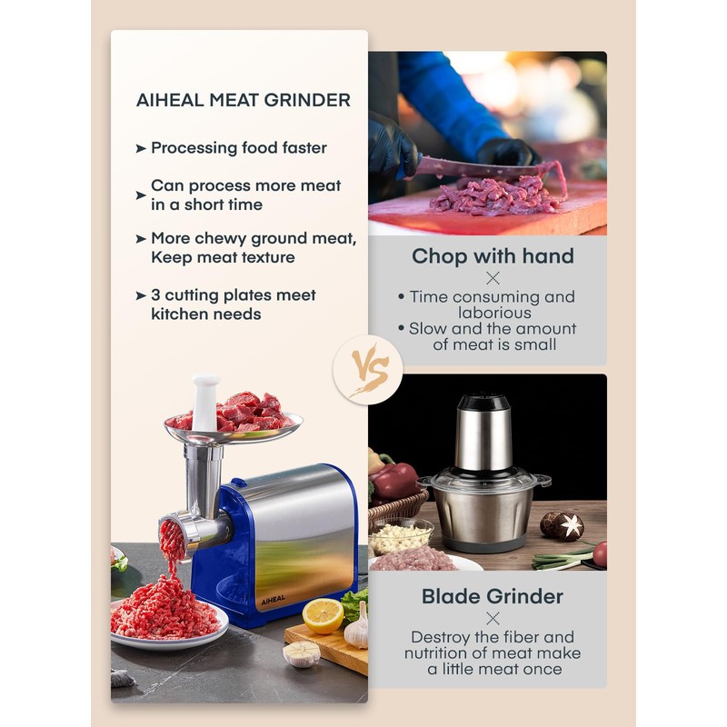 Electric Meat Grinder, Sausage Stuffer with 3 Sausage Tubes, 2