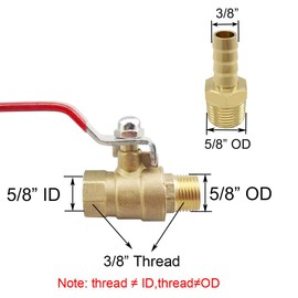 BesNPT Brass 3/8" NPT Female to 3/8" NPT Male Shut-Off Ball Valve with 3/8" Hose Barb Fittings for Water Fuel Air (Pack of 2)