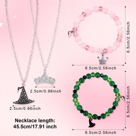 Mikovivi 2pcs Friendship Bracelet & 2 Necklaces, Matching Witch Crown Bracelet Valentine Jewelry Necklace Best Friend Charm BFF Couple Accessories Gift Merch for Valentine's Day Birthday