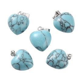 BEEFLYING 10 Pcs Natural Gemstone Heart Pendant Charms Turquoise Charms Healing Stone Pendants for Jewelry Making Crafts Supplies