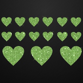 Glitzerdeals Iron-On Transfer Glitter Set of 15 Hearts in Glitter Light Green Glitter Image for Iron-On Hearts Glitter Flex Heart Bling Iron-On Hearts