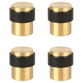 HANDLEZONE® 4 Pack Floor Mounted Door Stop 30mm x 40mm, Collared with Rubber Buffer Stopper, Concealed Fixing - Satin Brass