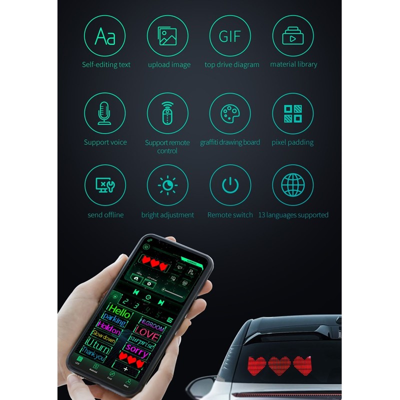 LED Car Sign Flexible Bluetooth App Control Programmable Scrolling Panel