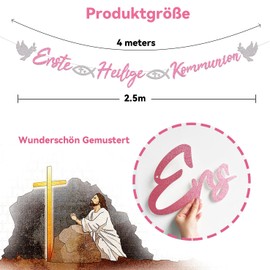 First Holy Communion Garland, Confirmation Decoration Flag, Christening Decoration Banner, Hanging Decoration Banner Confirmation for First Communion Decoration, Christening Party Decoration (Pink)