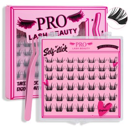 PRO Selbstklebende gebogene dünne Band Einzelne Wimpern 42 Stück Selbstklebende Wimpern Einzelne DIY Wimpernverlängerung Wiederverwendbar Wimpern Kein Kleber (Sunflower-D-10-16mix)