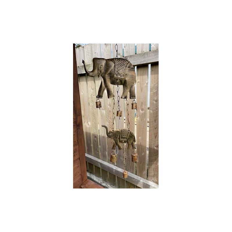 Elephant Mother and Baby Wind Chime Wallhanging Mobile With Bells