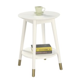 Convenience Concepts Wilson Mid Century Round End Table with Bottom Shelf, White