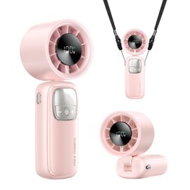 KIMMOO 3-in-1 Portable Handheld Turbo Fan-100 Speeds, 15000 RPM, 10Hrs Cooling, LED Display, 90° Rotation, USB Rechargeable Battery Powered, Mini Foldable Hand Held Personal Fan for Women Men (Pink)