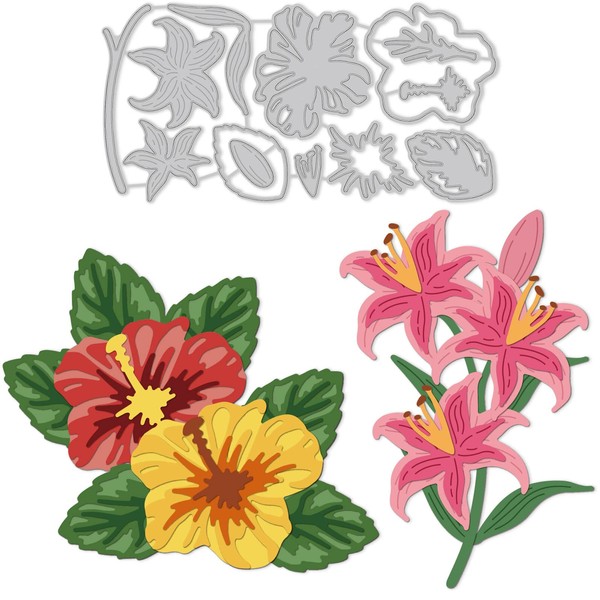 GLOBLELAND Cutting Dies Flowers Metal Cutting Stencils Lily and Hibiscus
