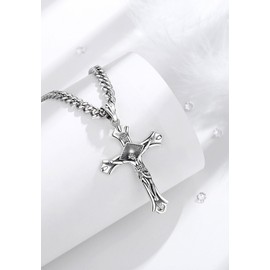 CELESTIA Jesus Crucifix 925 Sterling Silver Necklace, Unisex Religious Catholic Jewelry for Women and Men, 24-inch Cuban Chain, Fathers Gifts, Dad, Son, Husband