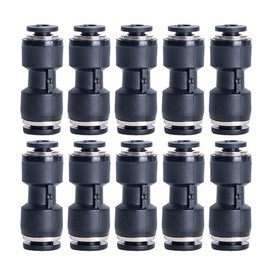 Push to Connect Pneumatic Fittings, Straight Union Coupler, Stainless Steel & Plastic, 10-Pack (1/4" OD)