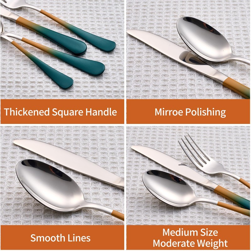 Lekoton 20 Piece Green and Orange 18/0 Flatware Utensil Set
