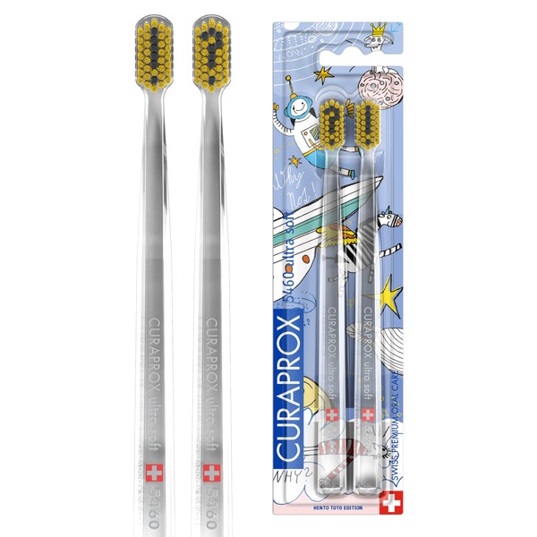 Curaprox CS 5460 Manual Toothbrush Ultra Soft Special Edition: Hento Toto, Pack of 2, Soft Toothbrush