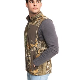 Realtree Men's Poly Fleece Vest – Camo Outdoor Hunting Vest with Zipper Pockets & Adjustable Fit (US, Alpha, Large, Regular, Regular, Edge Camo)
