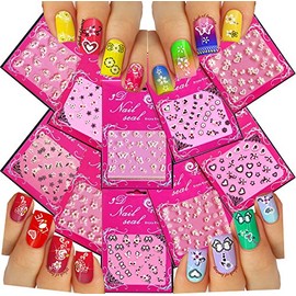 Adorable Nail Art 3D Stickers Decals with Rhinestones Variety Pack of 10 - Bows Butterflies Flowers Hearts with Rhinestones/FLX /