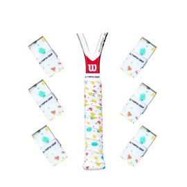 6 x Olympia Grips (White) - Custom, Funky Tennis Racket Grip Tape - Sticky, and Anti-Slip/Fast-Drying Tennis Grip - Badminton Racket Grip with Finishing Tape - Custom Squash Racket Grip with Tape