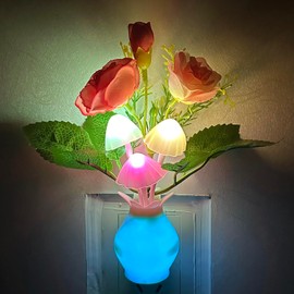 Plug in Night Light with Auto Sensor, Color Changing Flower Night Light, Wall Based Nursery Night Light for Kids Room, Bedroom, Nursery, Lounge, Hallway and Stairs