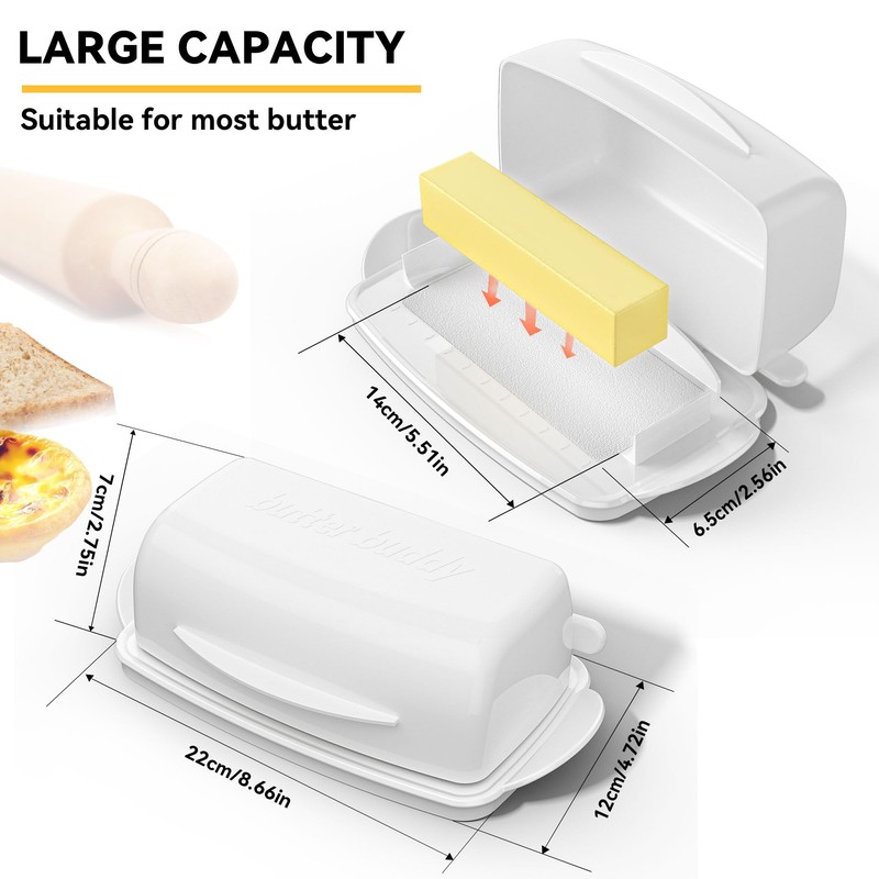 Butter Dishes with Lid for Countertop Refrigerator, Plastic Butter Dish