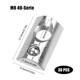 Pack of 30 T-Slot Nuts M8 Stainless Steel, T Nut M8 40, T-Slot Nuts M8 with Ball, Slot 8 Slot Nuts, M8 Slot Nuts for Aluminium Profile, Sliding Nuts M8 for Aluminium Profile of the EU 40 Series