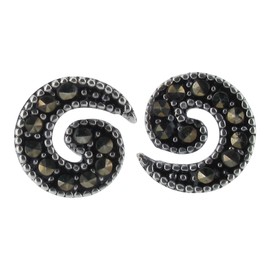 Touch Jewellery 925 Stirling Silver Swirl Stud Earrings With Marcasite
