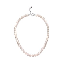 PEARLMES White Freshwater Cultured Pearl Necklace for Women, Real Pearl Strand Necklaces Jewelry with Heart Clasp,Valentines Day Gifts for Women, Her, Wife, Sister,8-9mm Per Pearl,18 inch