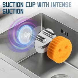 2 Pack Stainless Steel Smiley Face Dish Sponge Holder, Silver Sink Caddy Organizer Storage with Suction Cup for Kitchen, Kitchen Accessories Decor Scrubber-Silver