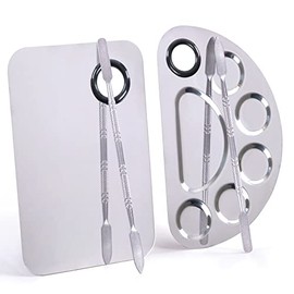 Makeup Palette, Makeup Mixing Palette, Stainless Steel Metal Foundation Palette with Spatula Artist Tool for Mixing Foundation Nail-Art, Cosmetic Mixing Makeup Palette, Makeup Plate, 6×4"/Silver/2pcs