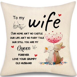 aligarian Wife Wedding Anniversary Cushion Cover Gifts for Women Valentines Gifts for Her Romantic Quote Home Decorations for Lovers Throw Pillow Cover Birthday Christmas (Wife-2)