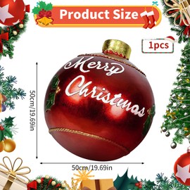 Christmas Inflatable Ball, 50cm Giant Christmas Decorated Ball Inflatable PVC Christmas Baubles Outdoor Large Xmas Hanging Balls Ornaments for New Year Xmas Yard Lawn Garden Decoration (Red B)