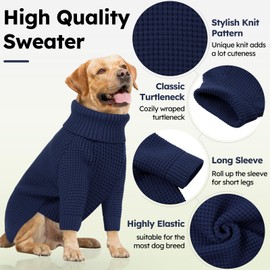 Queenmore Dog Sweaters for Small Dogs Male, Turtleneck Fall Dog Sweater, Waffle Knit Sweater for Dogs, Cat Sweater Puppy Sweaters, Dog Christmas Sweater, Navy Blue XS