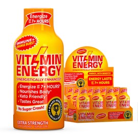 Vitamin Energy Immune+ Extra Strength Energy Shot Orange Burst 12 Pack, 260mg Natural Caffeine, B-Vitamins, Citicoline, Green Tea, Immunity & Focus Support, Zero Sugar, Gluten-Free 1.93 fl oz