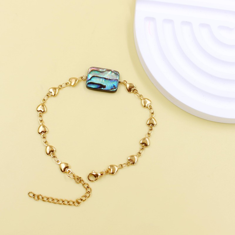 Oneress Shell Jewelry Adjustable Chain Stainless Steel Abalone Layered Bracelet